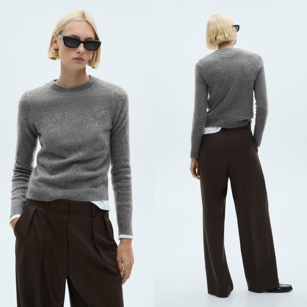 🔸NWT🔸Mango Grey Long Sleeve Crewneck Fitted Sweater